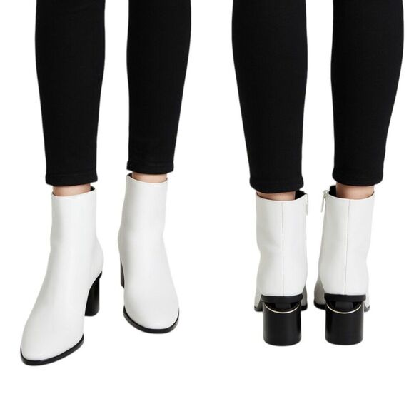 Alexander Wang Size 39.5 / US 9 Anna White Leather Bootie Block Heel with metal - Picture 3 of 16